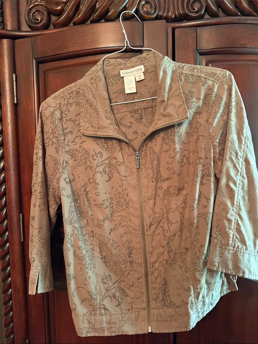 Coldwater Creek Embossed Taupe Zip-Up Utility Jacket